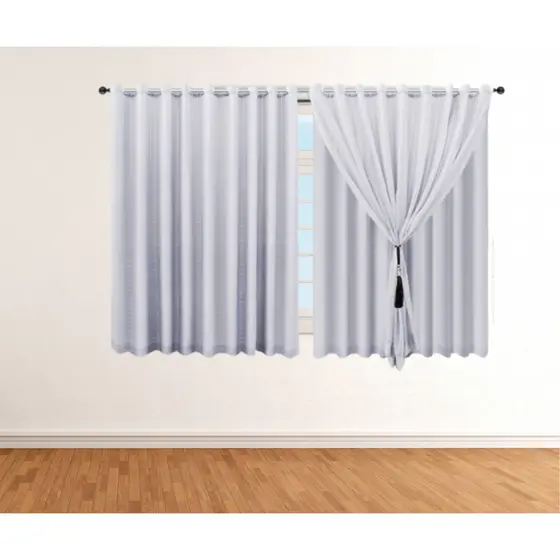 Cortina 2.80 x 1.80 voil xadrez com forro microfibra Sala/Quarto/Cozinha