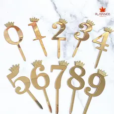 Topo de Bolo Numero Dourado - 12cm - Topper de bolo números Festa Aniversário Decoração Número Coroa