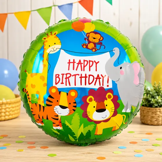 Balão Metalizado Safari Redondo 45cm 18" Make+ Bichos Animal Festa Infantil Decoração