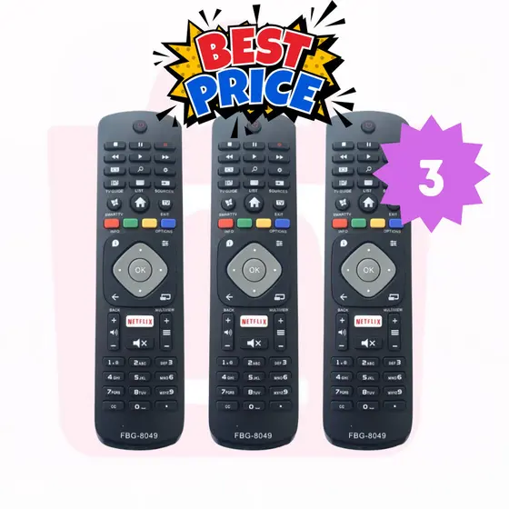 Kit 3un Controle Remoto Tv Philips Smart com Netflix 8049 COMPATÍVEL