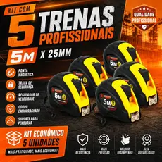 Trena De Aço Emborrachada Profissional - Com 5 Metros - Kit C/5 Unidades - Nybc