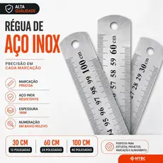 Régua De Metal - Aço Inox - Patchwork - 30 Cm/ 60 Cm/ 1 Metro - Nybc