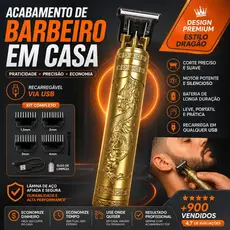 Máquina de Cortar Cabelo e Barba Profissional Recarregável USB Dragão 4 Pentes Lâmina de Aço - NYBC