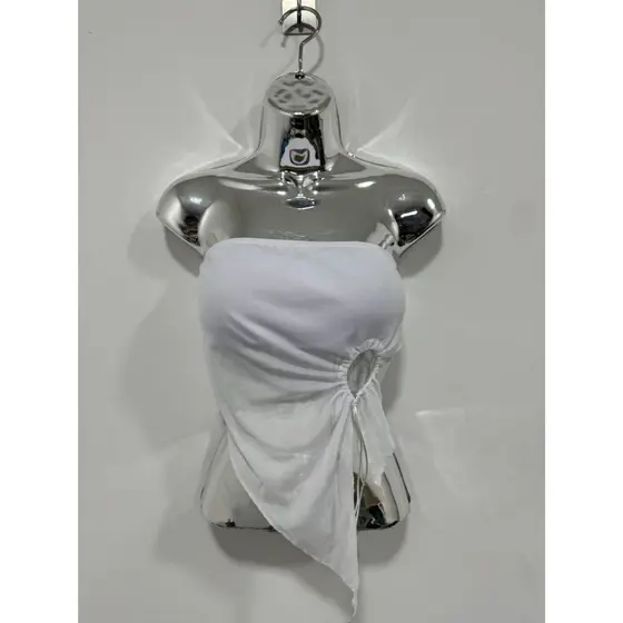 Casual Blusa Feminina Lisa Assimétrica com Cordão