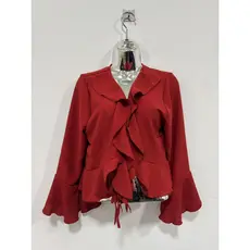 Blusa Feminina com Babado Duplo no Decote V Manga Flare Tecido Texturizado Leve Modelo Cropped Elegante para Trabalho e