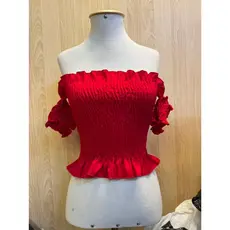 Cropped Blusinha feminina lastex manga curta Ombro a Ombro