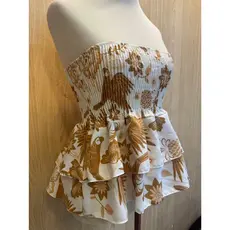Top feminino Bandeau Floral Tropical com Babados