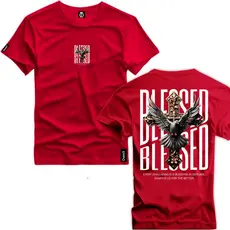 Camisa Camiseta Masculina Escrita "Blessed" Gavião Estilosa CMFC005 Manga Curta Algodão Premium Coleção Nova 2025
