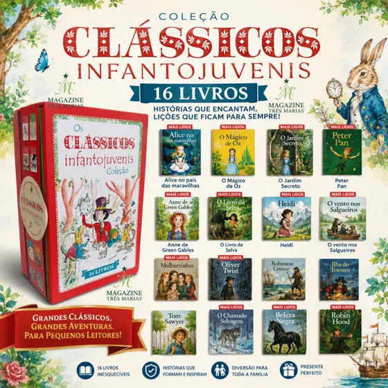 Box 16 Livros Clássicos Infantojuvenis Alice OZ Peter Pan Oliver Twist Heidi Ideal Presente Coleção