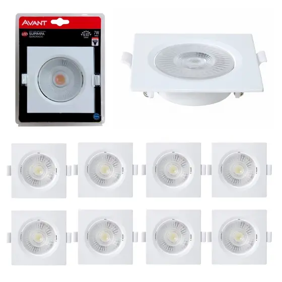 Kit 10 Spot Led Embutir 7w Quadrado Dicroica Par20 Luminária Teto Gesso Sanca Bivolt 110/220v