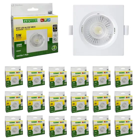 Kit 20 Luminária Teto Led Spot 5w Embutir Quadrado Teto Direcionável Taschibra Bivolt Luz