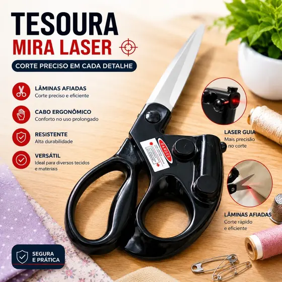 Tesoura de Aço Inox com Mira Laser Multifuncional