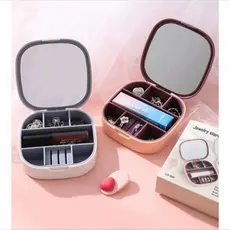 Mini Porta Joia com Espelho Bijuteria Portátil Organizador Colar Anel Brinco