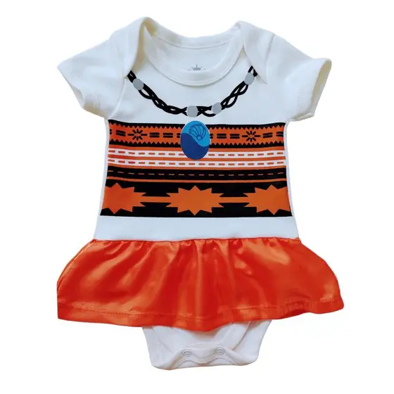 Body Temático Baby Moana com Saia de Cetin - Fechamento com Botões