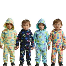 Pijama Infantil manga longa Soft com Capuz Estampado Inverno Unissex 1/2/3 Anos