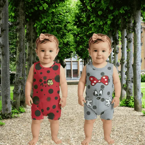 Macacão Curto de Bebê Romper Infantil Feminino Estampado