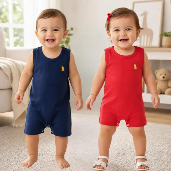 Macacão Curto Regata Bebê e Infantil Banho de Sol Praia Verão Roupa de criança