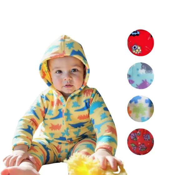 Pijama Bebê SOFT Quentinho Menino Menina Blusão com Capuz e Calça Roupa de Criança de Frio