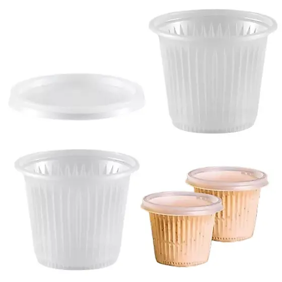 Kit 100 Potinho Copinho Molheira Plástico Descartável C/tampa 50ml Delivery Restaurante Molhos