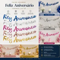 Faixa Papel Feliz Aniversário Metalizada Cores Sortidas Varal Decorativo Festa Personalizada