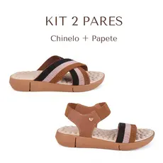 Kit 2 Pares Chinelo + Sandália Feminina Ortopédica Palmilha Massageadora Casual Leve Macio Confortável Sola de Eva