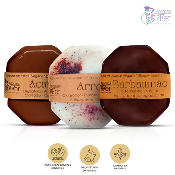Kit Sabonete Facial e Corporal Skin Care Hidratante Vegano Artesanal Perfumado para Presente