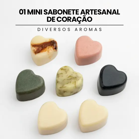 Kit Mini Sabonete Artesanal Natural Vegano de Coração Diversos Aromas