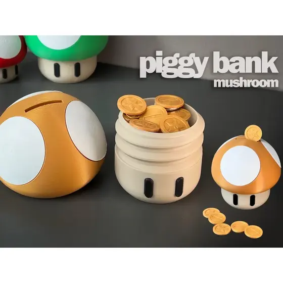 Cofrinho Cogumelo Gamer | Porta Moedas Geek Inspirado em Jogo Clássico | Decoração Gamer | Impressão 3D