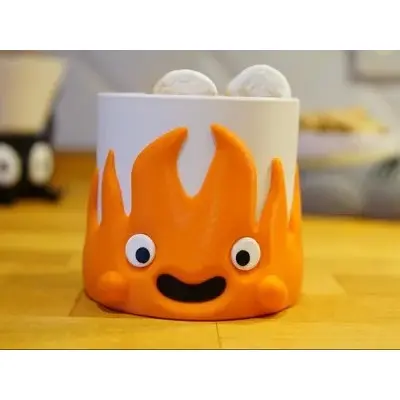 Porta Copos Fogo Anime | Inspirado em Calcifer de Castelo Animado | Porta Copo Decorativo Geek | Impressão 3D Colorida