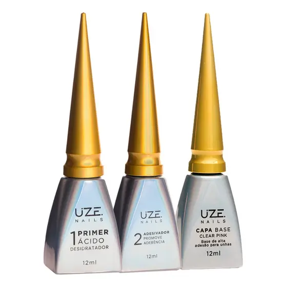 Kit Uze Nails Primer Ácido/Desidratador + Adesivador + Gel Base Escolher Cor