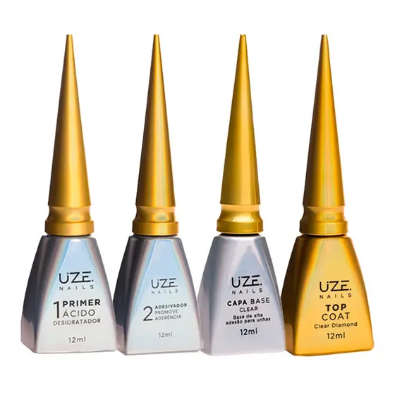 Kit Blindagem Uze Nails - Primer Ácido/Desidratador Adesivador Top Coat Clear Gel Base Á Escolher
