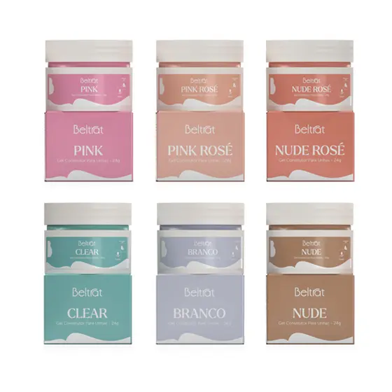 Novo Gel Construtor Beltrat 24g - Branco Clear Nude Rosé Nude Pink Rosé Pink - Original