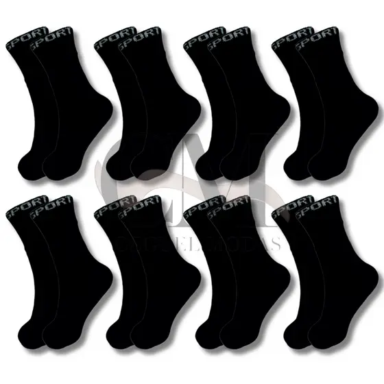 kits de 3 a 24 pares meia SPORT PRETA 100% algodão grossa alta qualidade cano longo