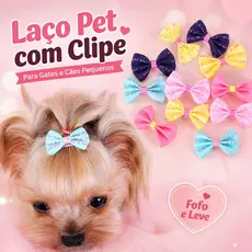 Kit 5 Pares Laços Pet com Clipe Presilha para Cachorro e Gato Pequeno