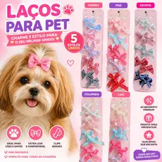 Laço Pet com Grampo para Cachorro e Gato Pequeno Kit Fofo Colorido Acessório Luxo Aleatório