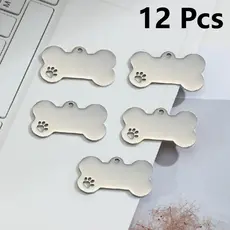 Kit 12 Peças Plaquinhas de Identificação Osso Prata 40x20mm - 50x28mm em Alumínio Anodizado Tag Pet