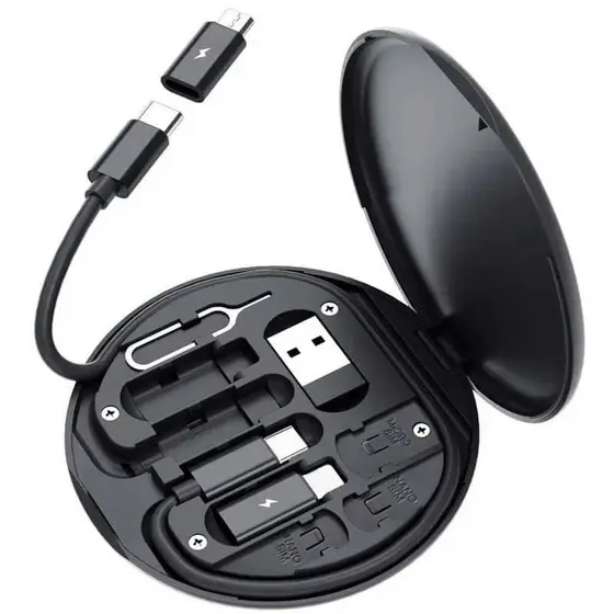 Adaptador 6 em 1 60W para iPhone Tipo-C Micro USB Kit Multifuncional com Suporte Celular Organizador