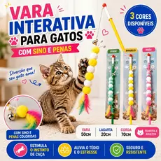 Brinquedo Interativo Para Gato Vara com Lagarta Sino e Penas