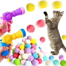 Lançador de Bolinhas para Gatos Brinquedo Interativo Pistola com Pompons Pet Gatinhos Diversão Exercício