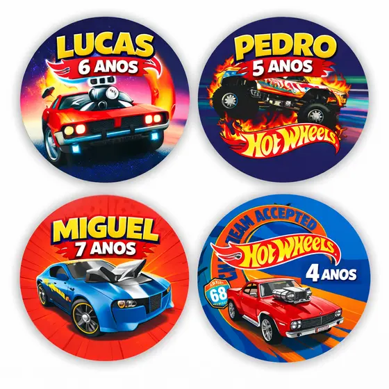 Kit Adesivos Hot wheels Etiquetas Personalizadas Aniversario Nome e Idade