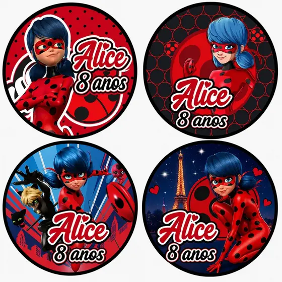 Kit Adesivos Ladybug Etiquetas Personalizadas Aniversario Nome e Idade