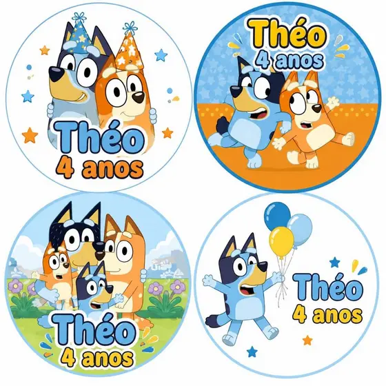 Kit Adesivos Bluey para meninos Etiquetas Personalizadas Aniversario Nome e Idade