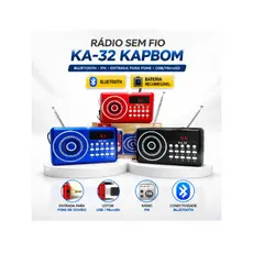 Rádio KA-32 Recarregável Bluetooth FM USB SD Pequeno e Potente