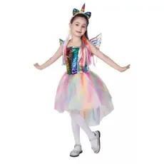 Fantasia Unicórnio Vestido Luxo de Paete Com Tiara e Asa Infantil.