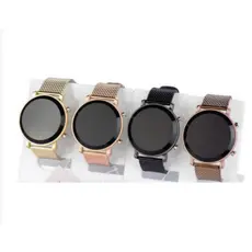 Relógio Digital Feminino Led Redondo Dourado e Rose breto prata Moda Blogueira 01