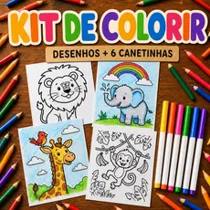 100 Desenhos para Colorir + 6 Canetinhas Animais Infantil Educativas Crianças Pintura