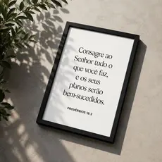 Quadro Decorativo Consagre Ao Senhor Fundo Branco Versículo Cristão Fé Motivacional Quarto 32x23cm