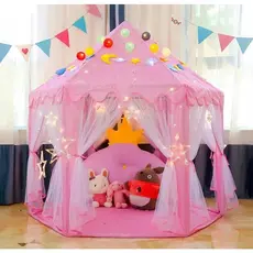 Tenda Barraca Rosa Cabana Toca Menina Com Luz Led Estrela+Bola Led Colorida Melhor Presente Infantil