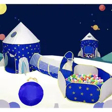 Barraca Menino Tenda Túnel 3x1 Foguete Cabana Com Piscina Be Bolinhas Infantil