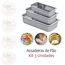 Forma assadeira para pão caseiro, bolo inglês kit 3 peças
